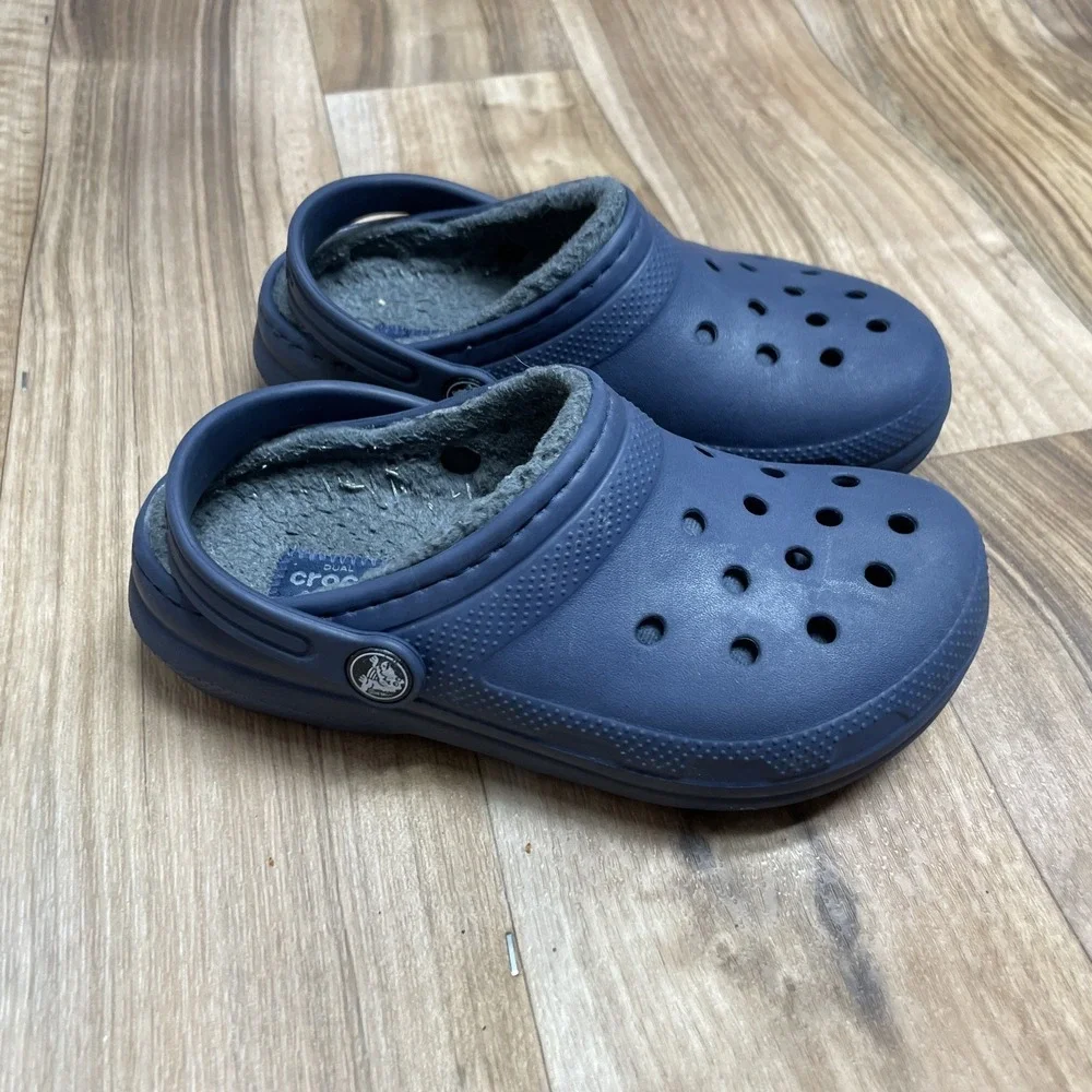 CROCS Dual Comfort Toddler Size 13c Navy Blue Fleece Lined Slip On Clog‎ Shoes